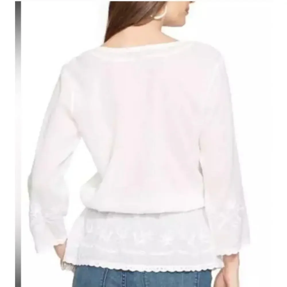 Lauren Ralph Lauren Cotton Peasant Embroidered Tunic Top Sz S